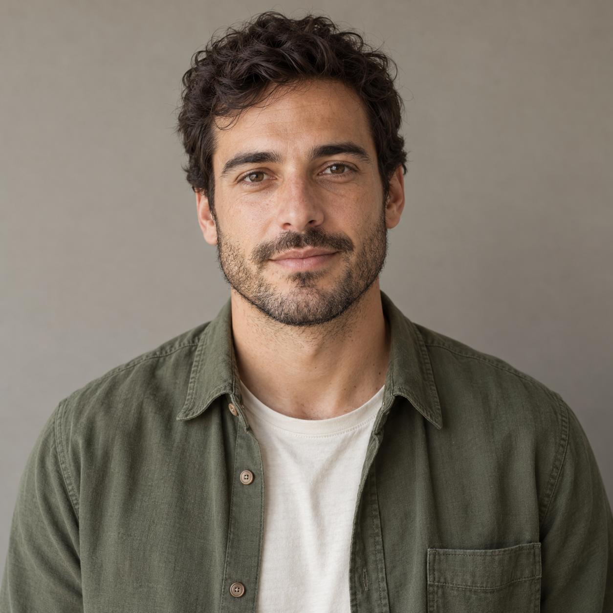 Original AI-created adult male identity reference; additional prepared scene and eye references were used for the edited example